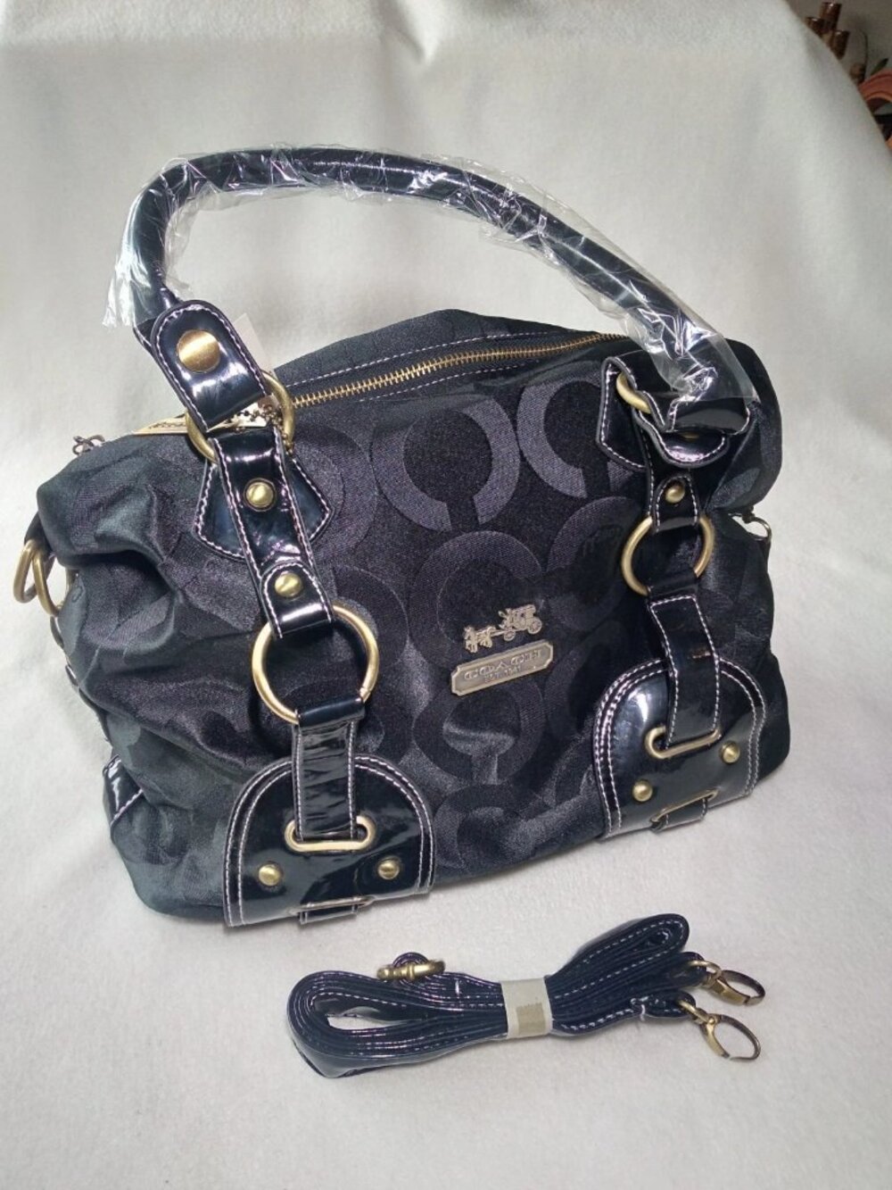 Vintage Authentic Coach Satchel with Removable Strap Leather Trim New with Tags - Picture 2 of 12